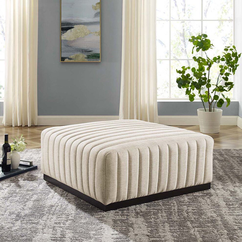 Channel tufted performance velvet ottoman in black/ beige by Modway