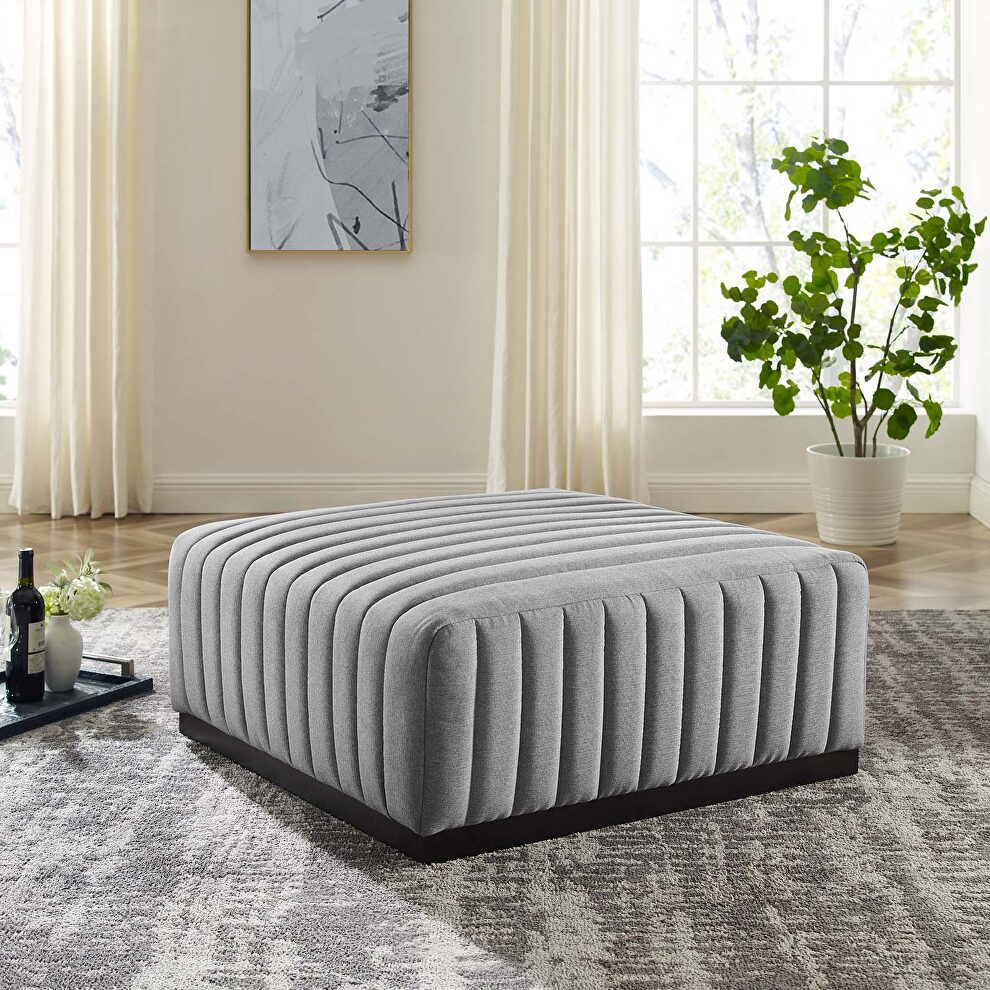 Channel tufted performance velvet ottoman in black/ light gray by Modway