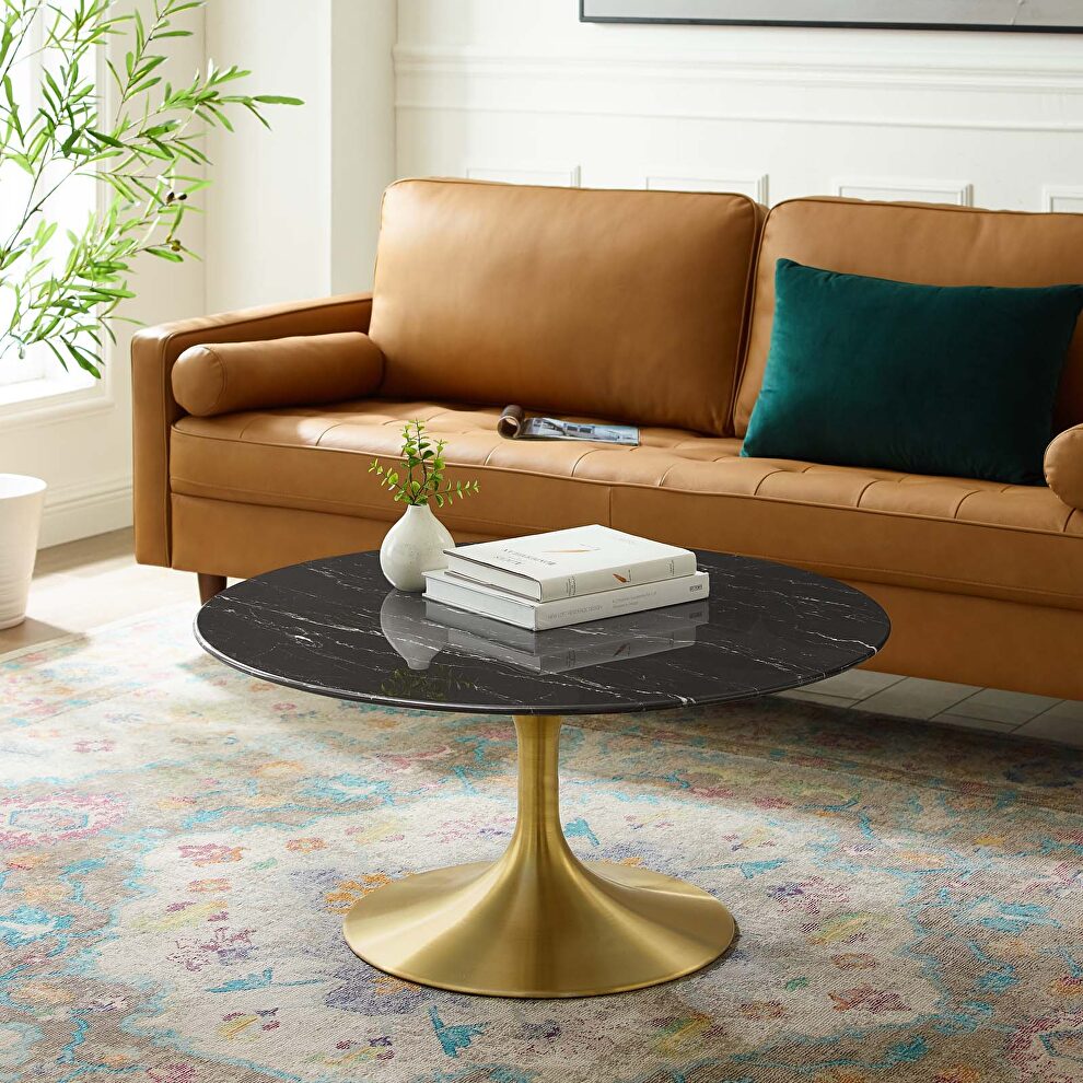 Artificial marble coffee table in gold black by Modway