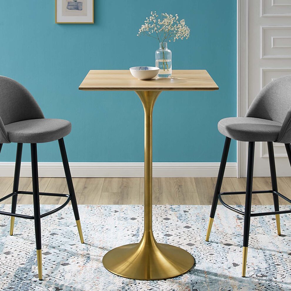 Square wood bar table in gold natural by Modway