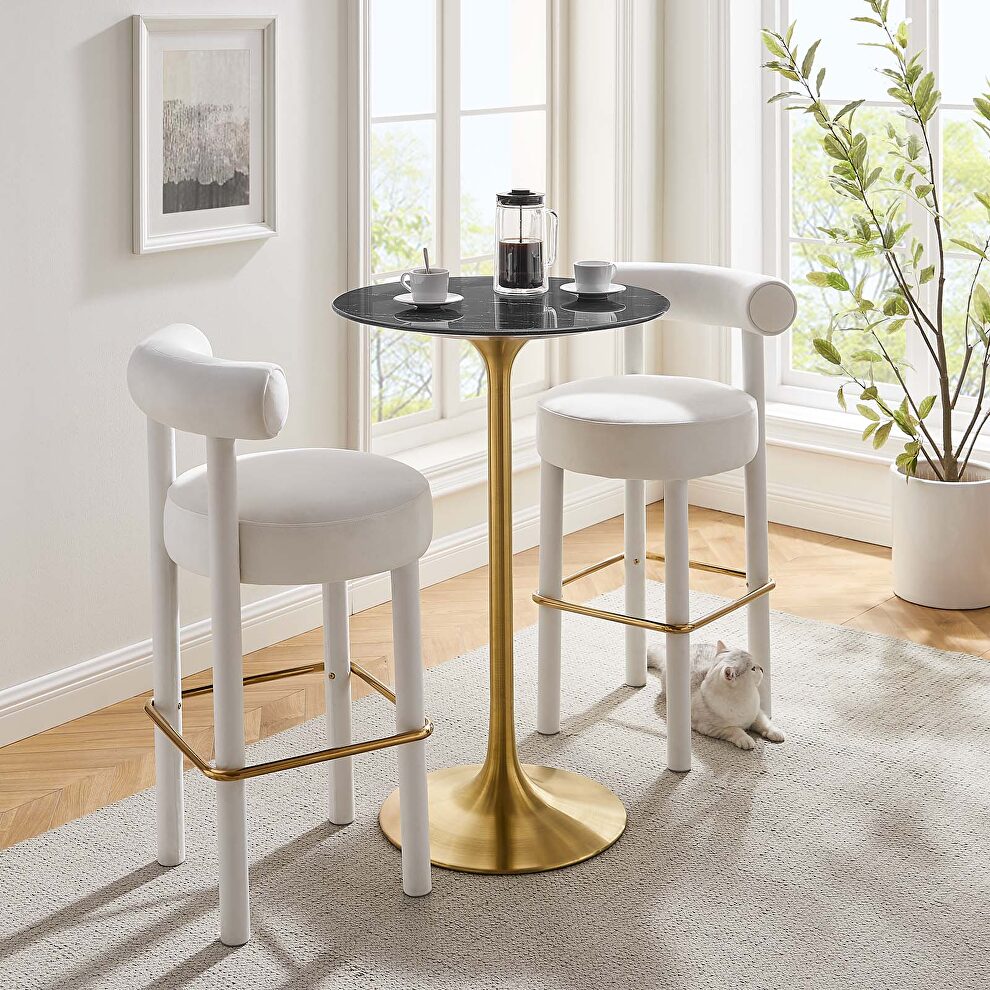 Artificial marble bar table in gold black by Modway