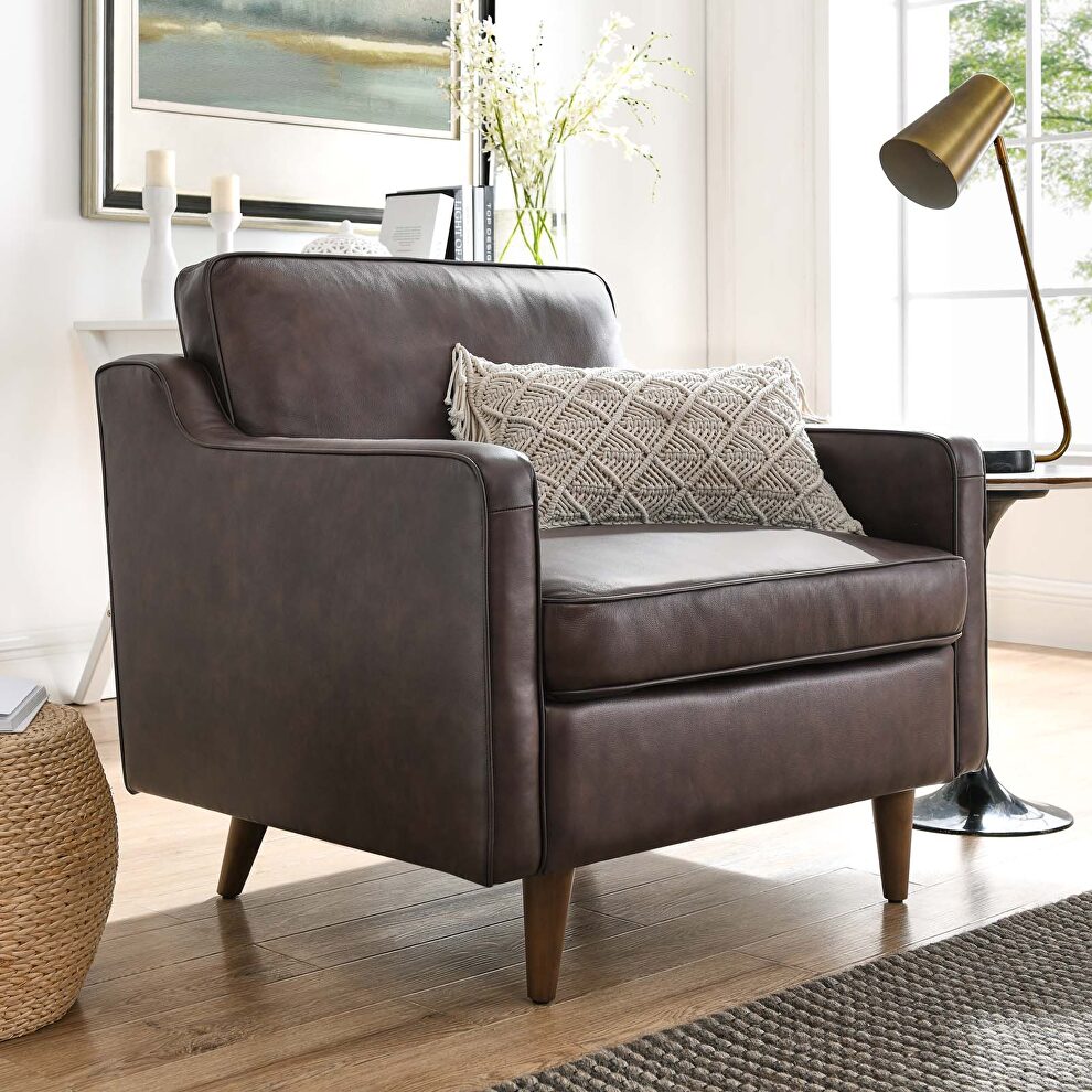 Brown finish genuine leather upholstery chair by Modway
