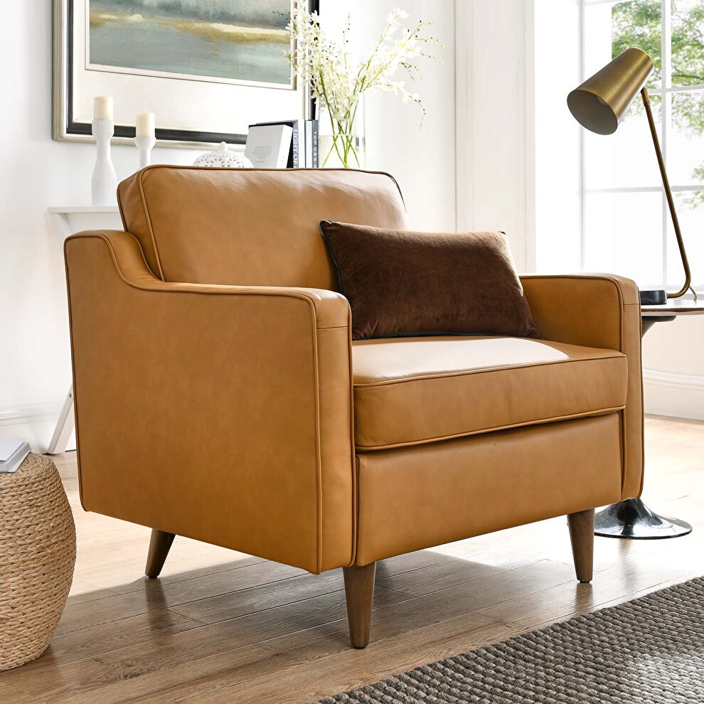 Tan finish genuine leather upholstery chair by Modway