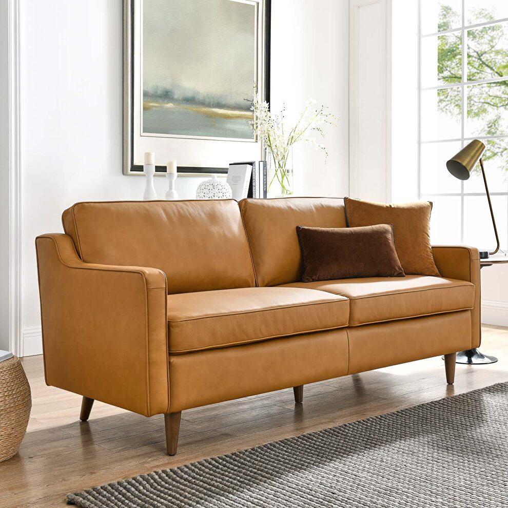 Tan finish genuine leather upholstery sofa by Modway