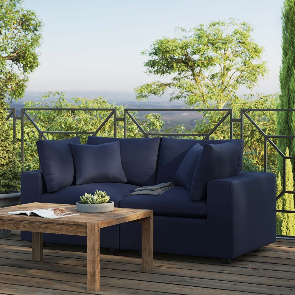 Navy finish overstuffed outdoor patio loveseat by Modway