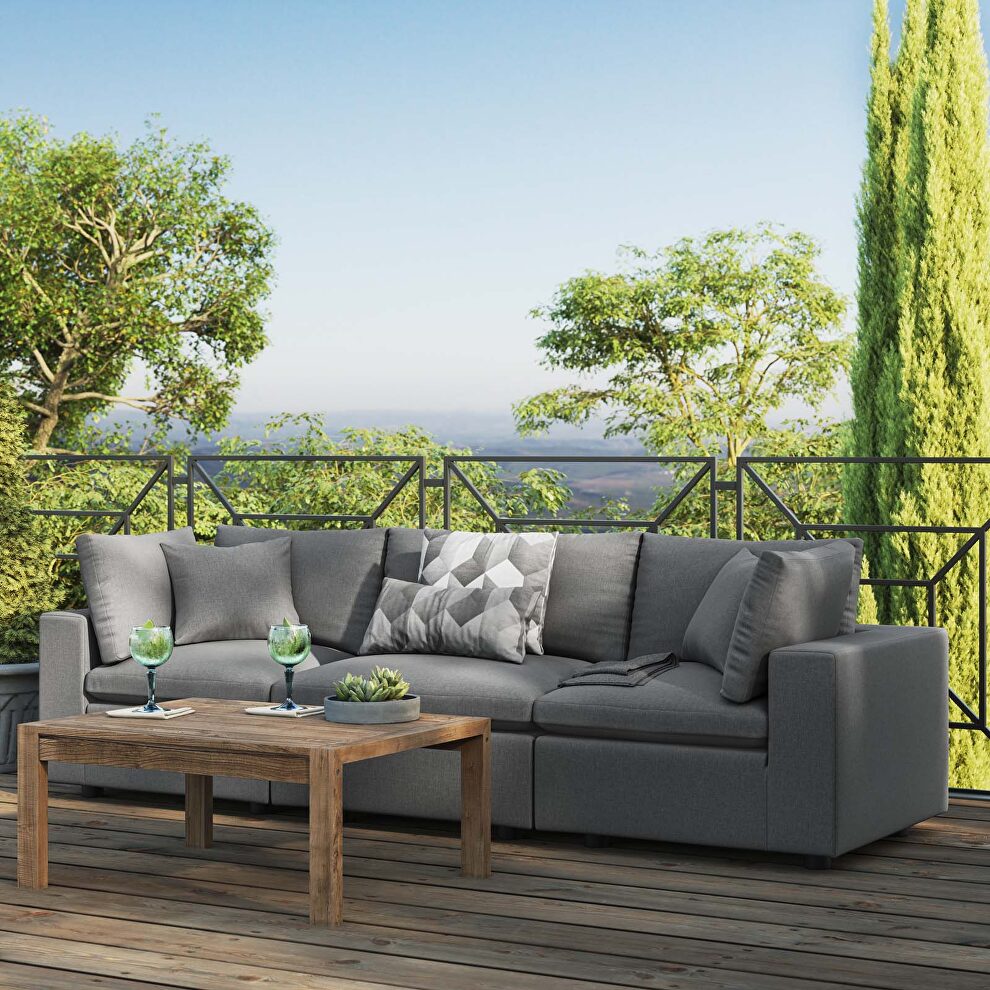 Charcoal finish overstuffed outdoor patio sofa by Modway
