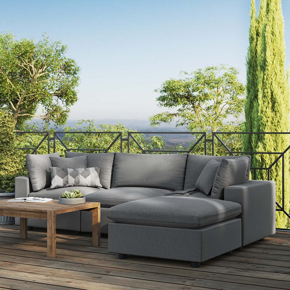 Charcoal finish 4-piece outdoor patio sectional sofa by Modway