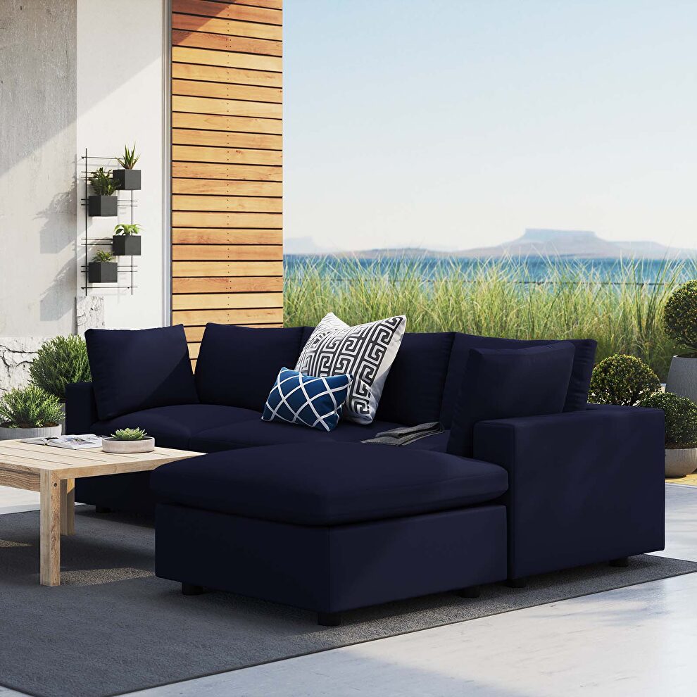 Navy finish 4-piece sunbrella® outdoor patio sectional sofa by Modway