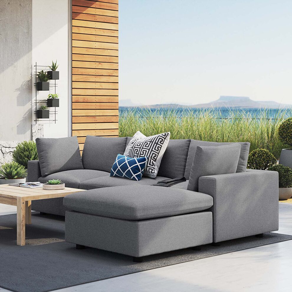 Gray finish 4-piece sunbrella® outdoor patio sectional sofa by Modway