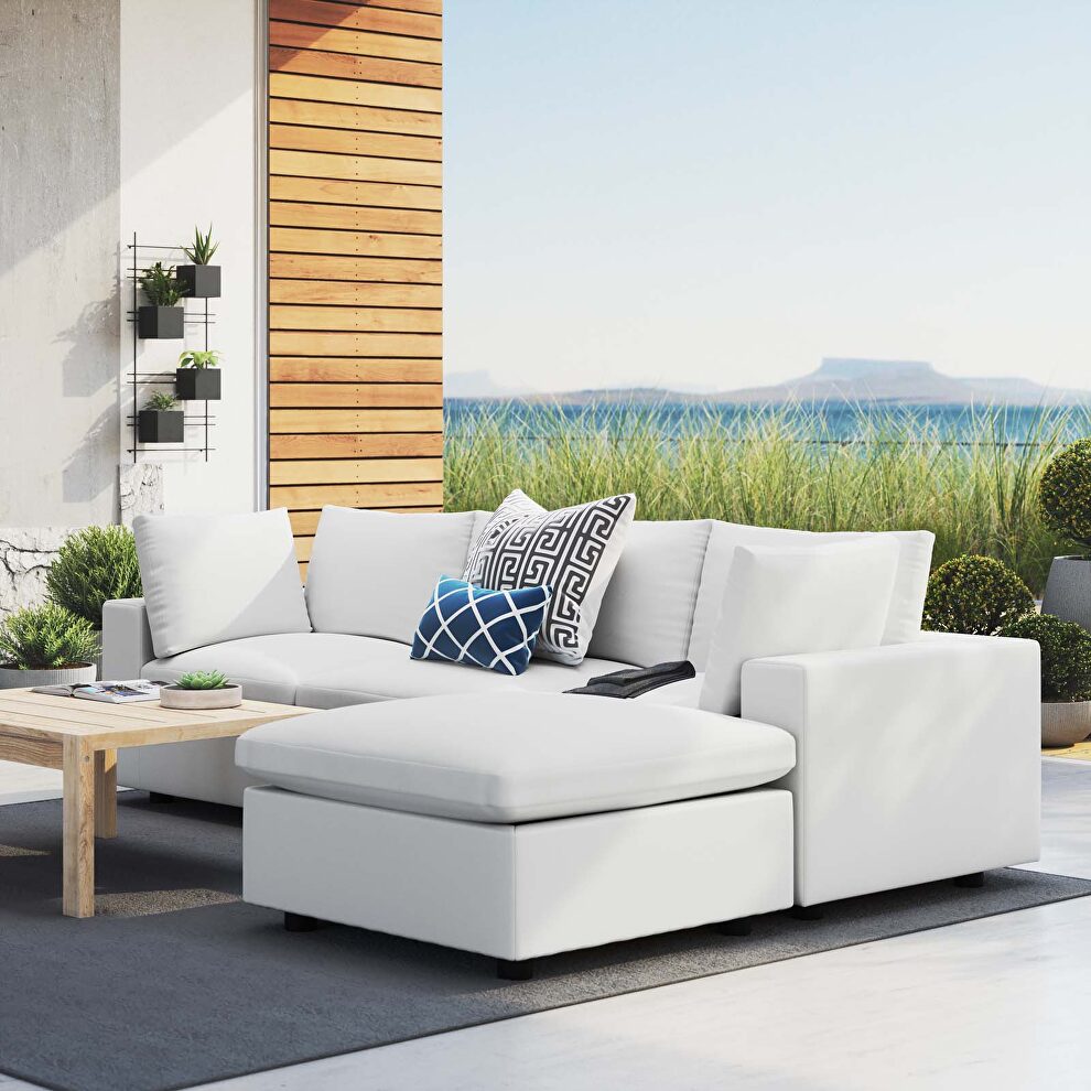 White finish 4-piece sunbrella® outdoor patio sectional sofa by Modway
