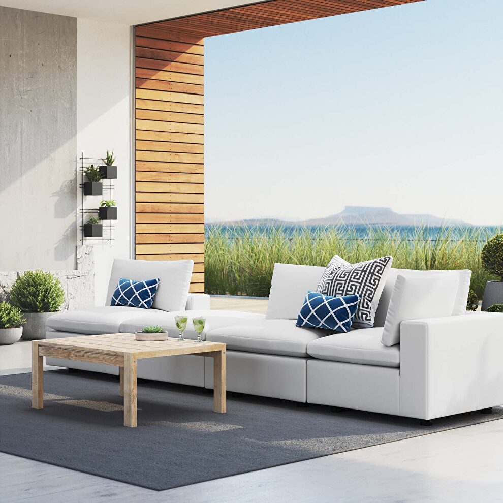White finish 4-piece sunbrella® outdoor patio sectional modular sofa by Modway