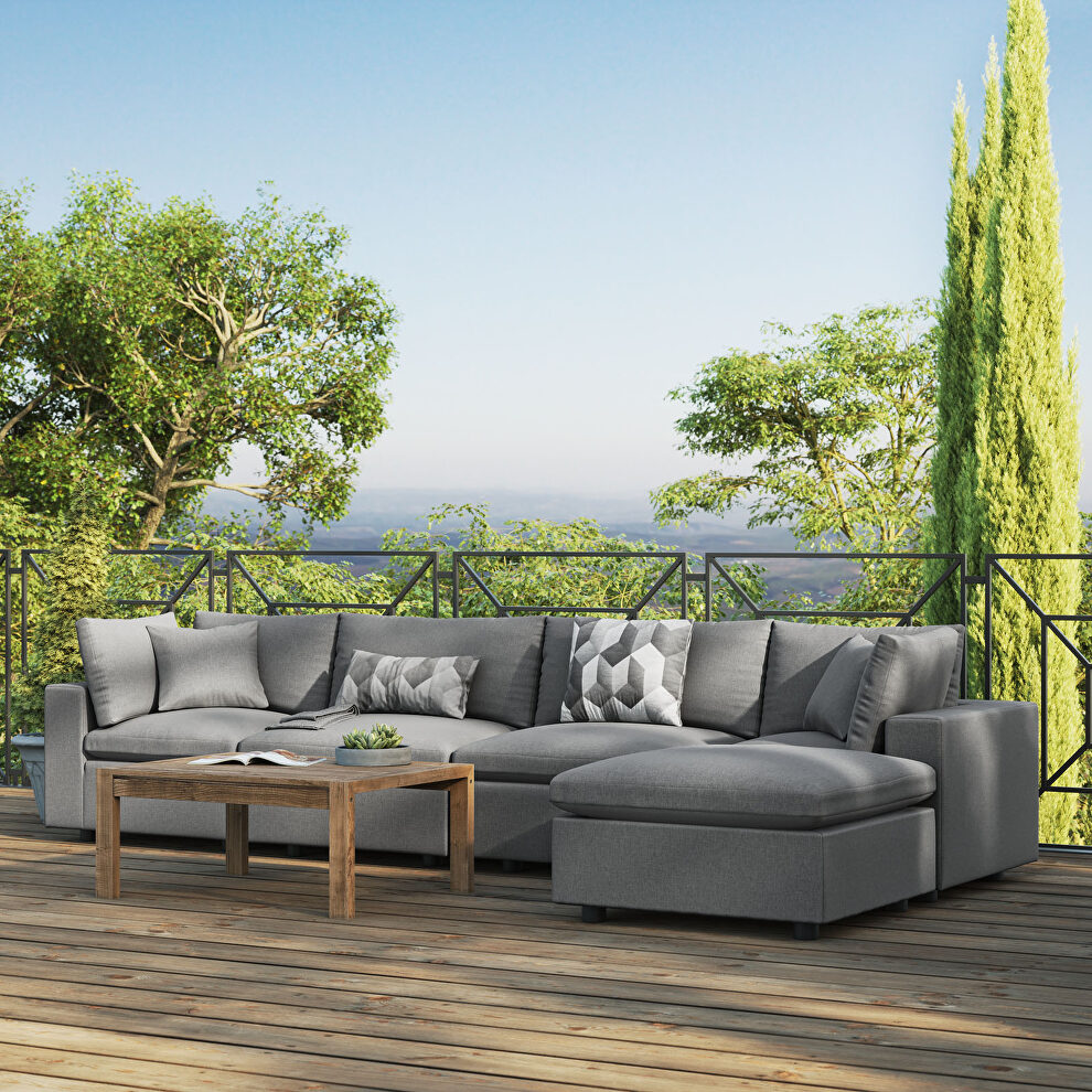 Charcoal finish 5-piece outdoor patio sectional modular sofa by Modway