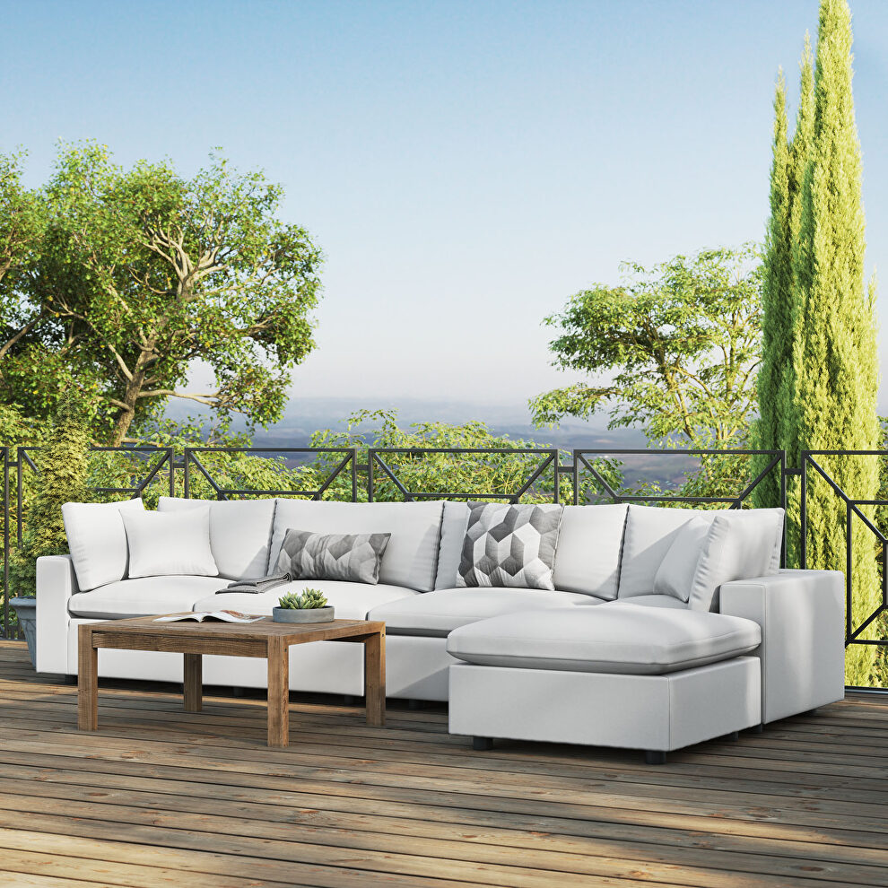 White finish 5-piece outdoor patio sectional modular sofa by Modway