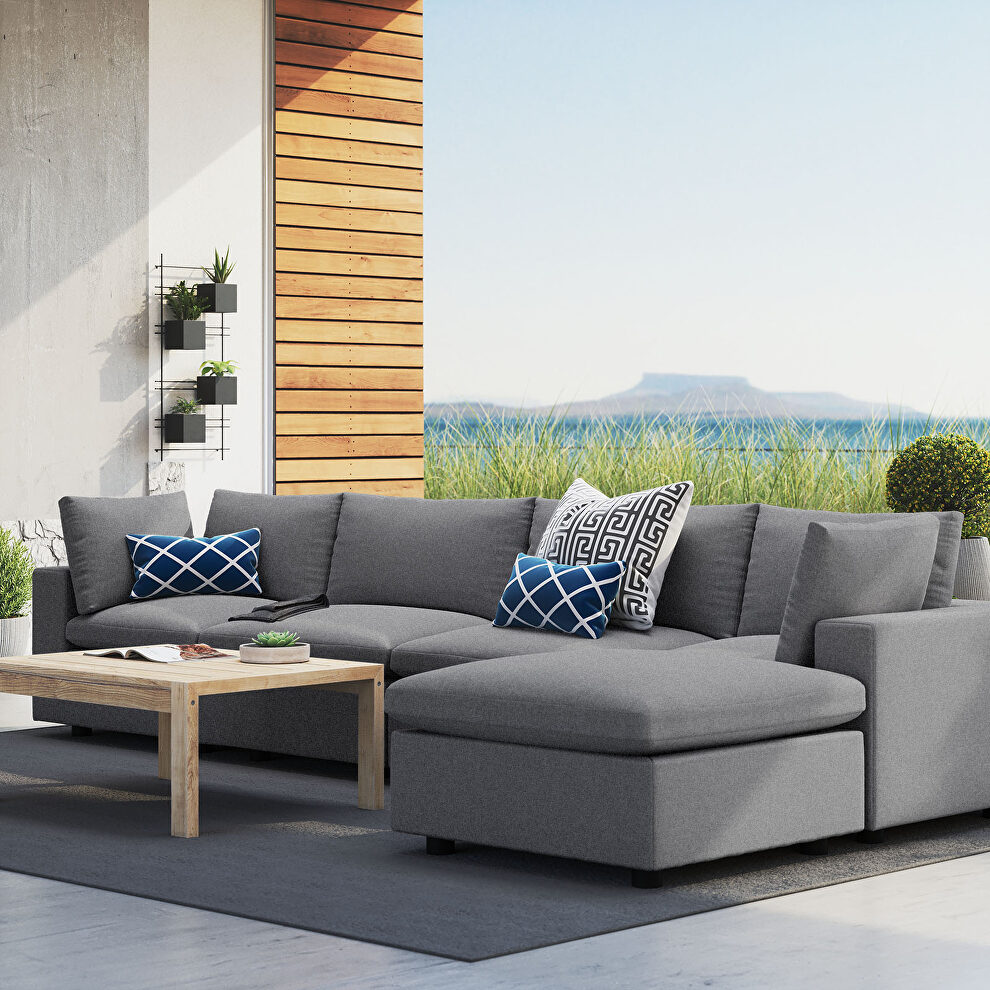 Gray finish 5-piece sunbrella® outdoor patio sectional modular sofa by Modway