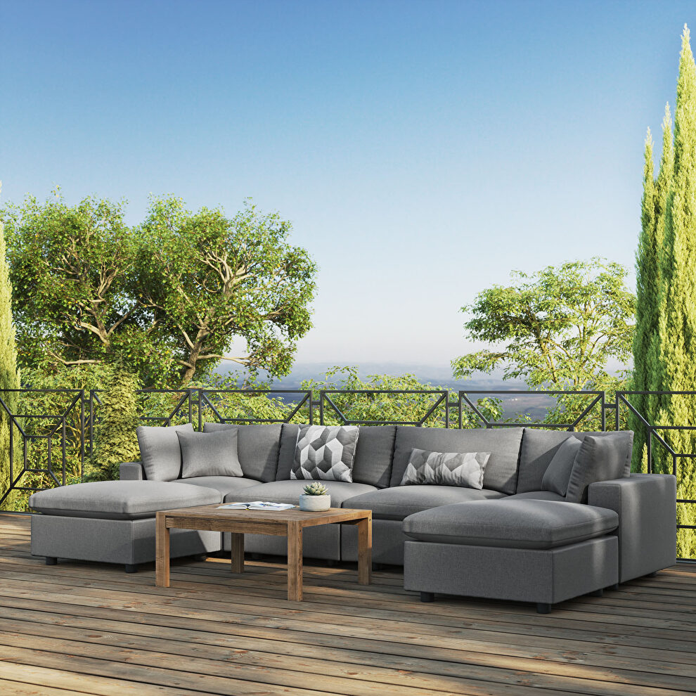 Charcoal finish 6-piece outdoor patio sectional modular sofa by Modway