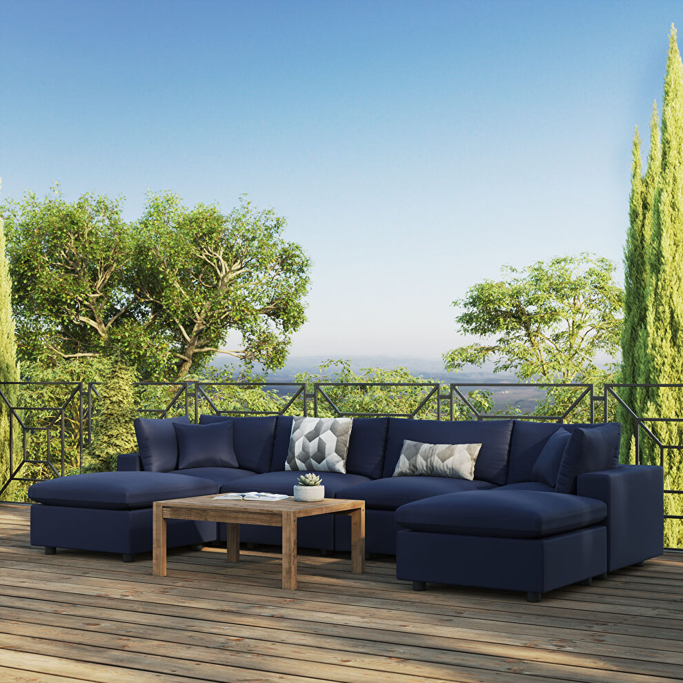 Navy finish 6-piece outdoor patio sectional modular sofa by Modway