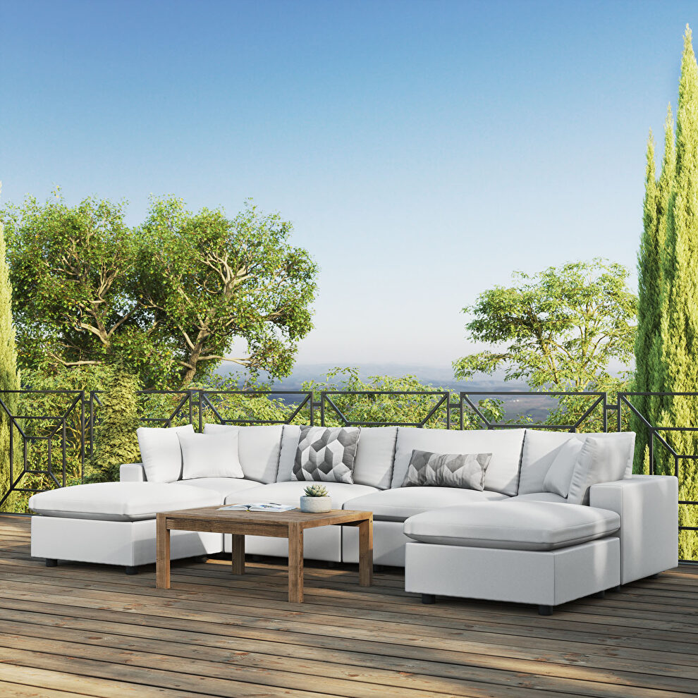 White finish 6-piece outdoor patio sectional modular sofa by Modway