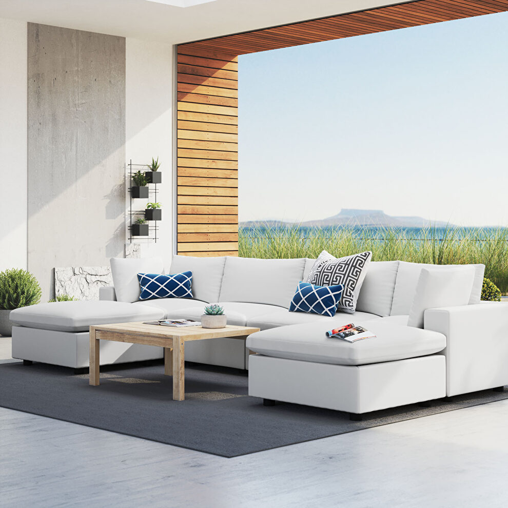 White finish 6-piece sunbrella® outdoor patio sectional modular sofa by Modway