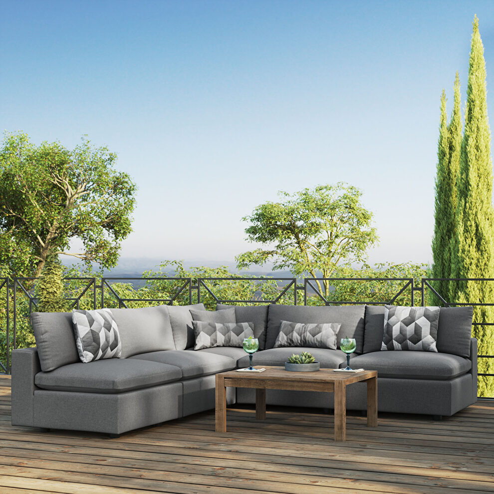 5-piece outdoor patio sectional modular sofa in charcoal by Modway