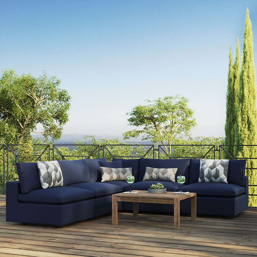 5-piece outdoor patio sectional modular sofa in navy by Modway