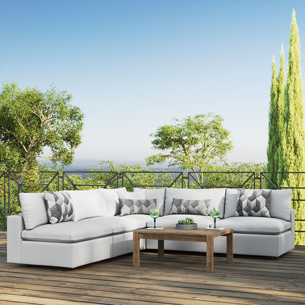 5-piece outdoor patio sectional modular sofa in white by Modway