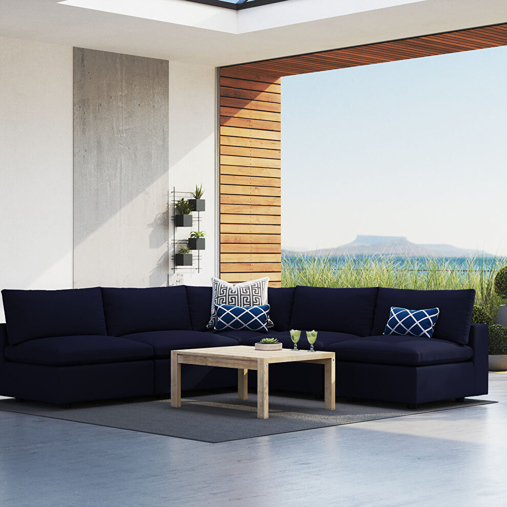 5-piece sunbrella® outdoor patio sectional modular sofa in navy by Modway
