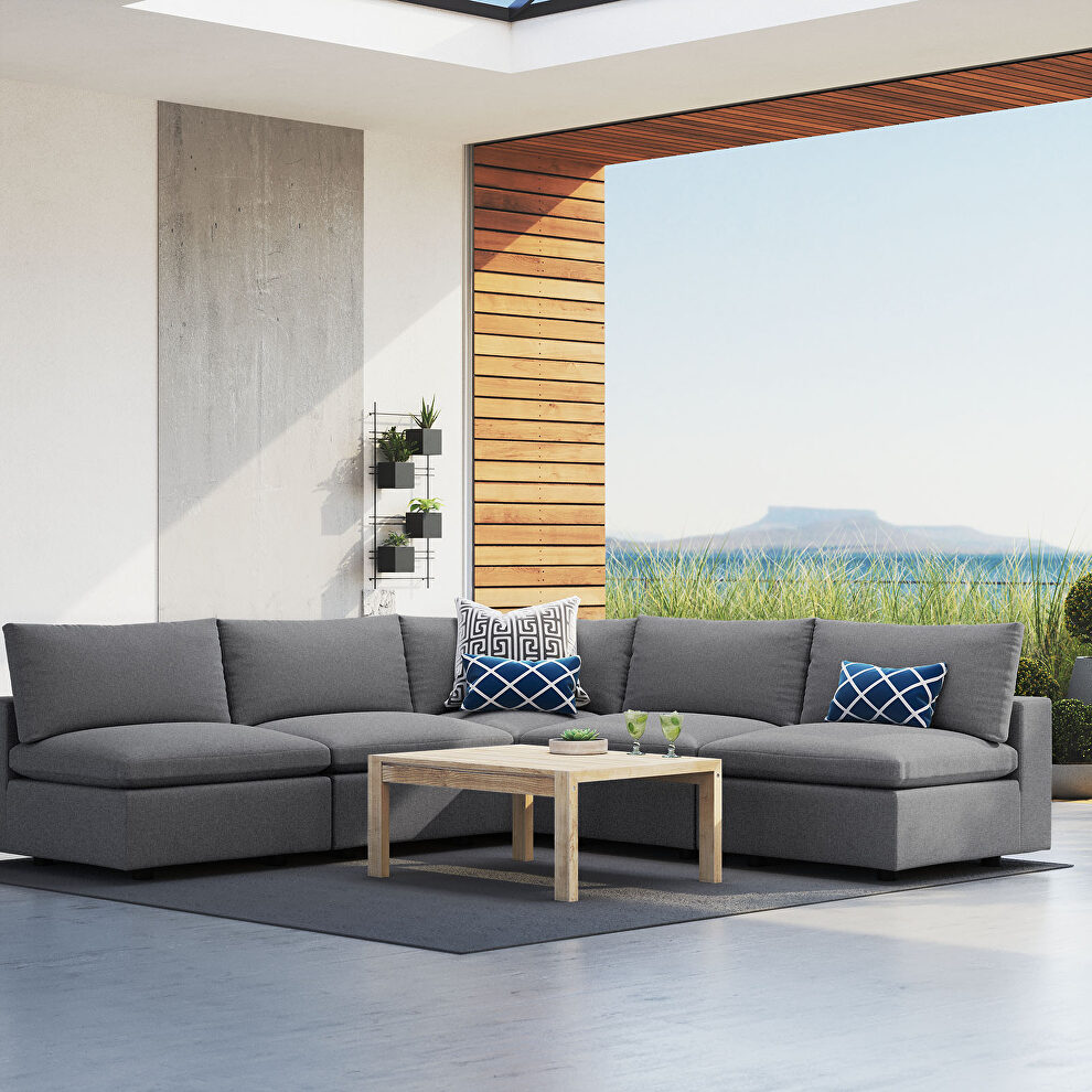 5-piece sunbrella® outdoor patio sectional modular sofa in gray by Modway