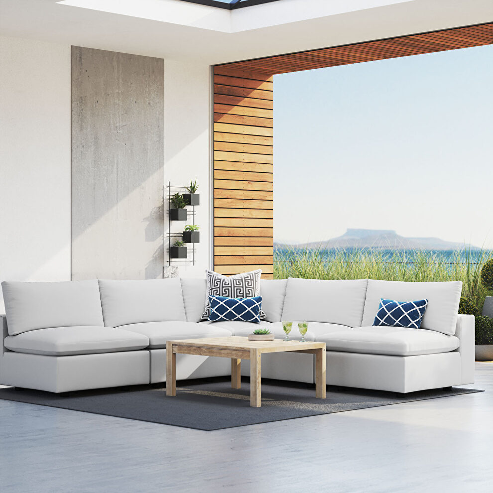5-piece sunbrella® outdoor patio sectional modular sofa in white by Modway