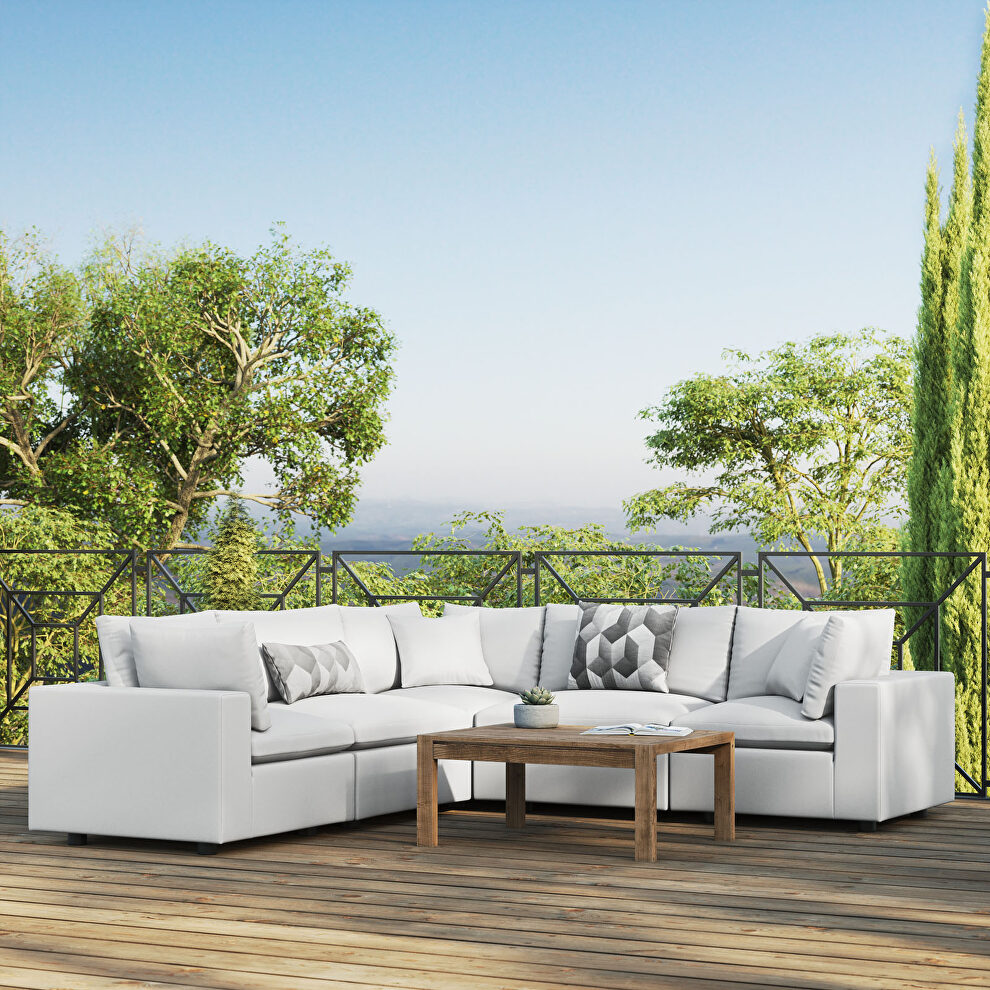 5-piece outdoor patio modular sectional sofa in white by Modway