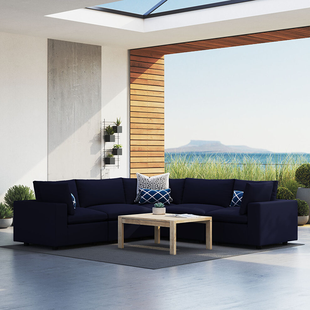 5-piece sunbrella® outdoor patio modular sectional sofa in navy by Modway