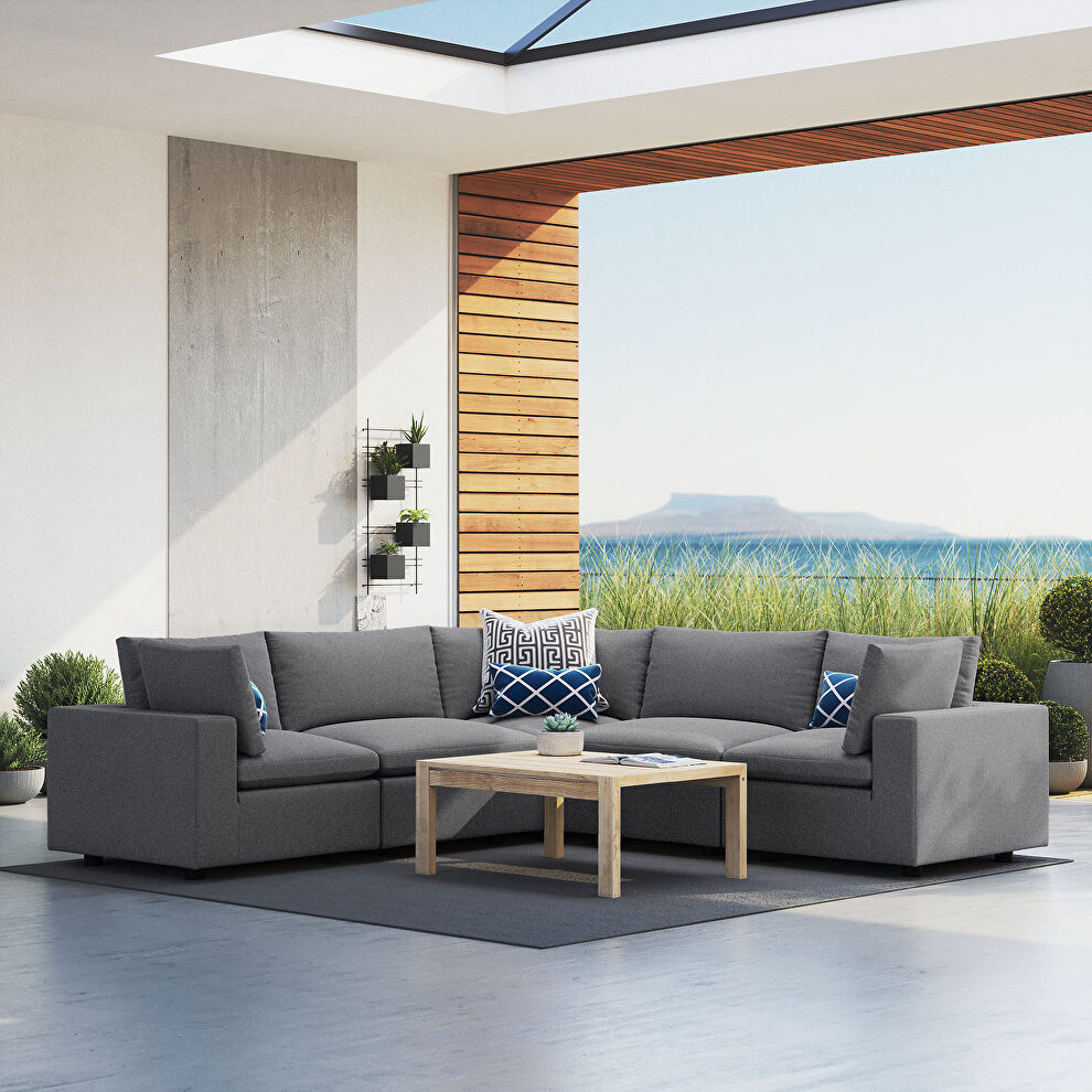 5-piece sunbrella® outdoor patio modular sectional sofa in gray by Modway