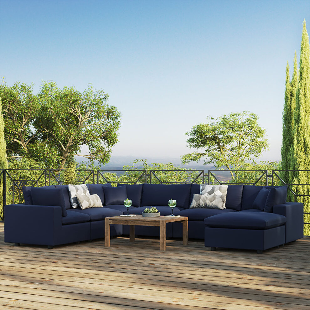 7-piece outdoor patio modular sectional sofa in navy by Modway