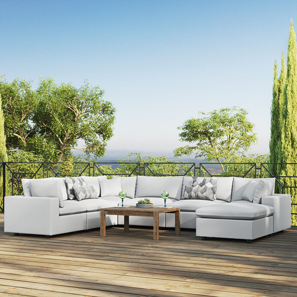 7-piece outdoor patio modular sectional sofa in white by Modway