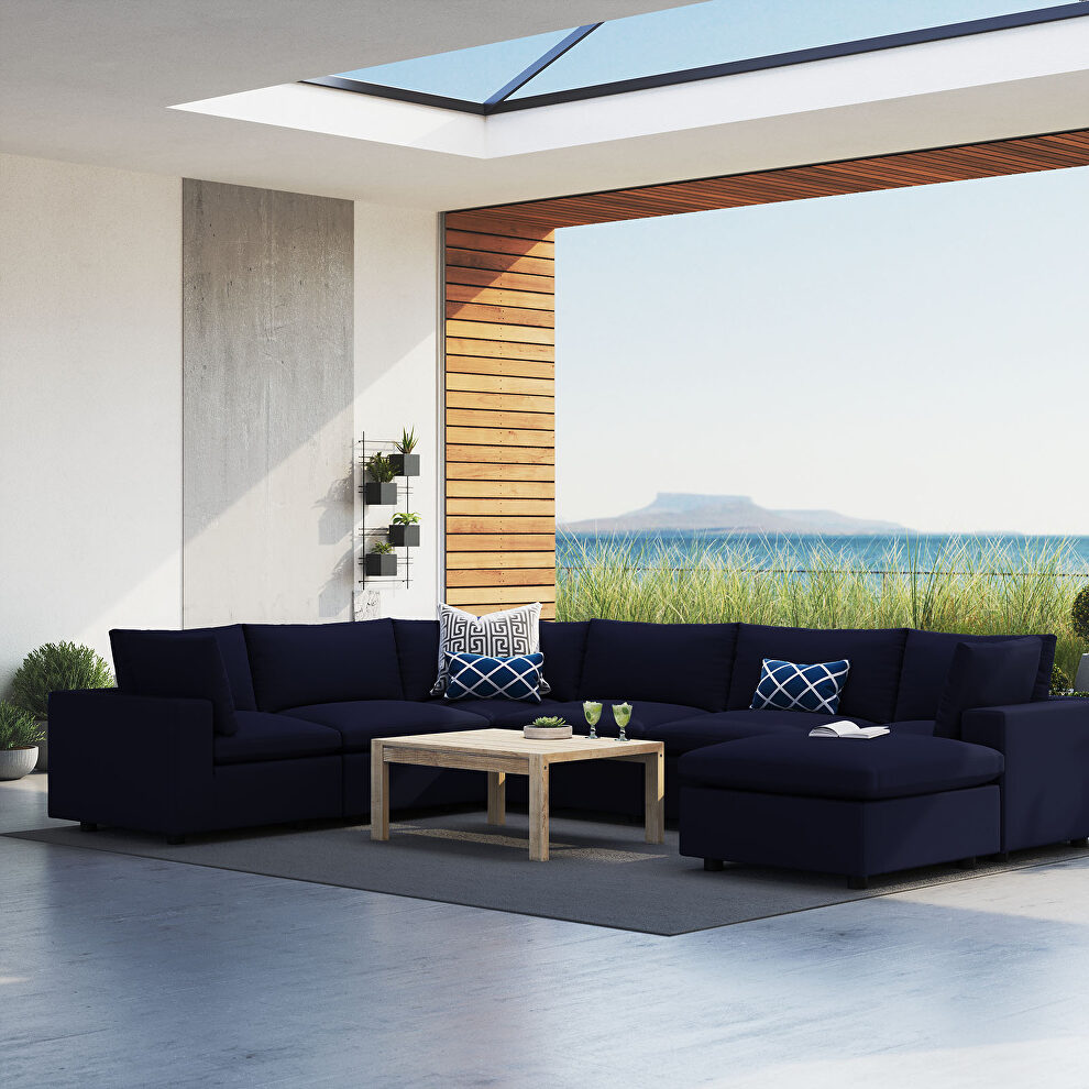 7-piece sunbrella® outdoor patio modular sectional sofa in navy by Modway