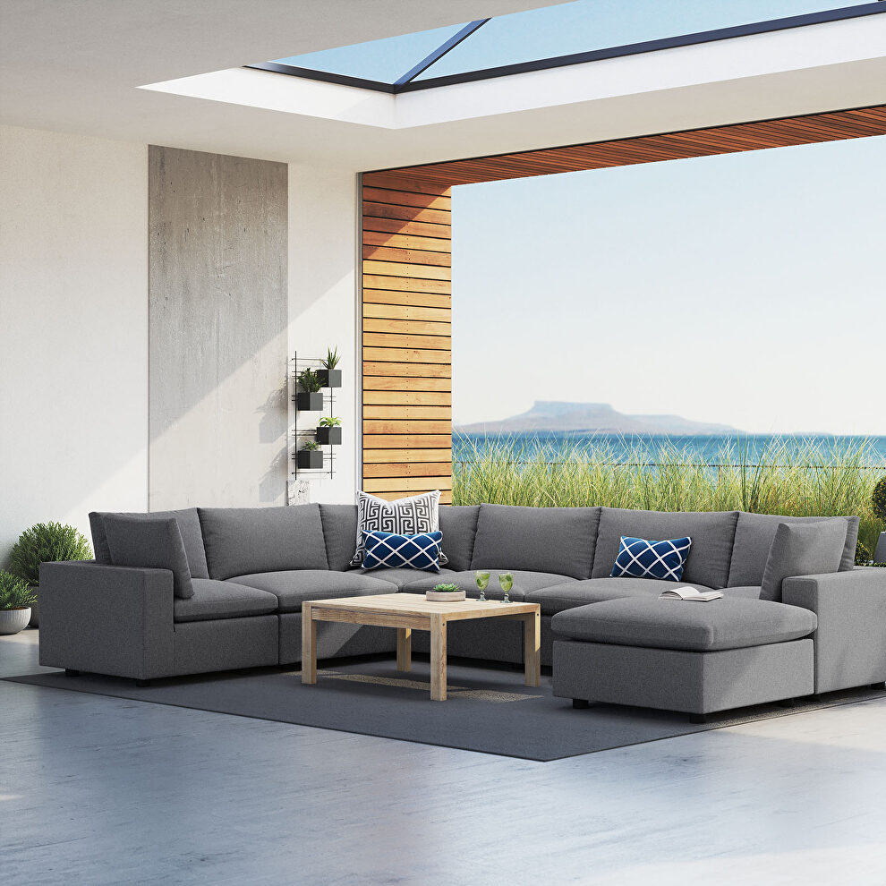 7-piece sunbrella® outdoor patio modular sectional sofa in gray by Modway