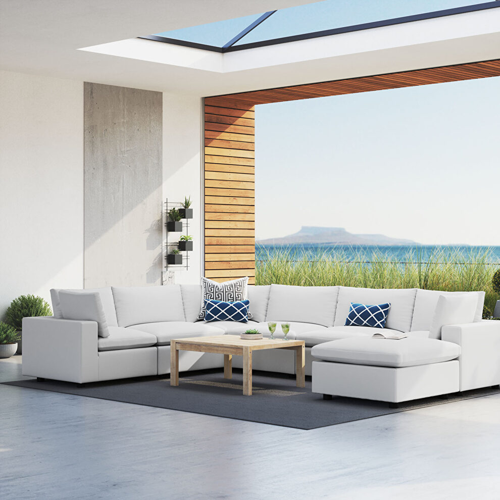 7-piece sunbrella® outdoor patio modular sectional sofa in white by Modway