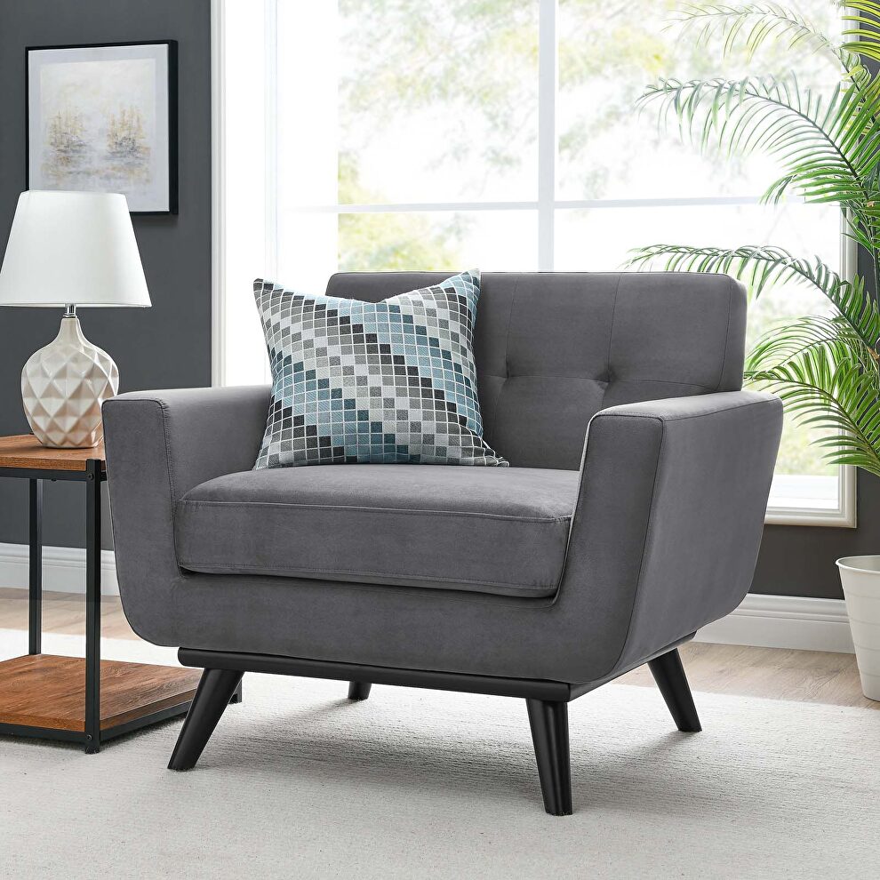 Performance velvet  upholstery chair in gray by Modway