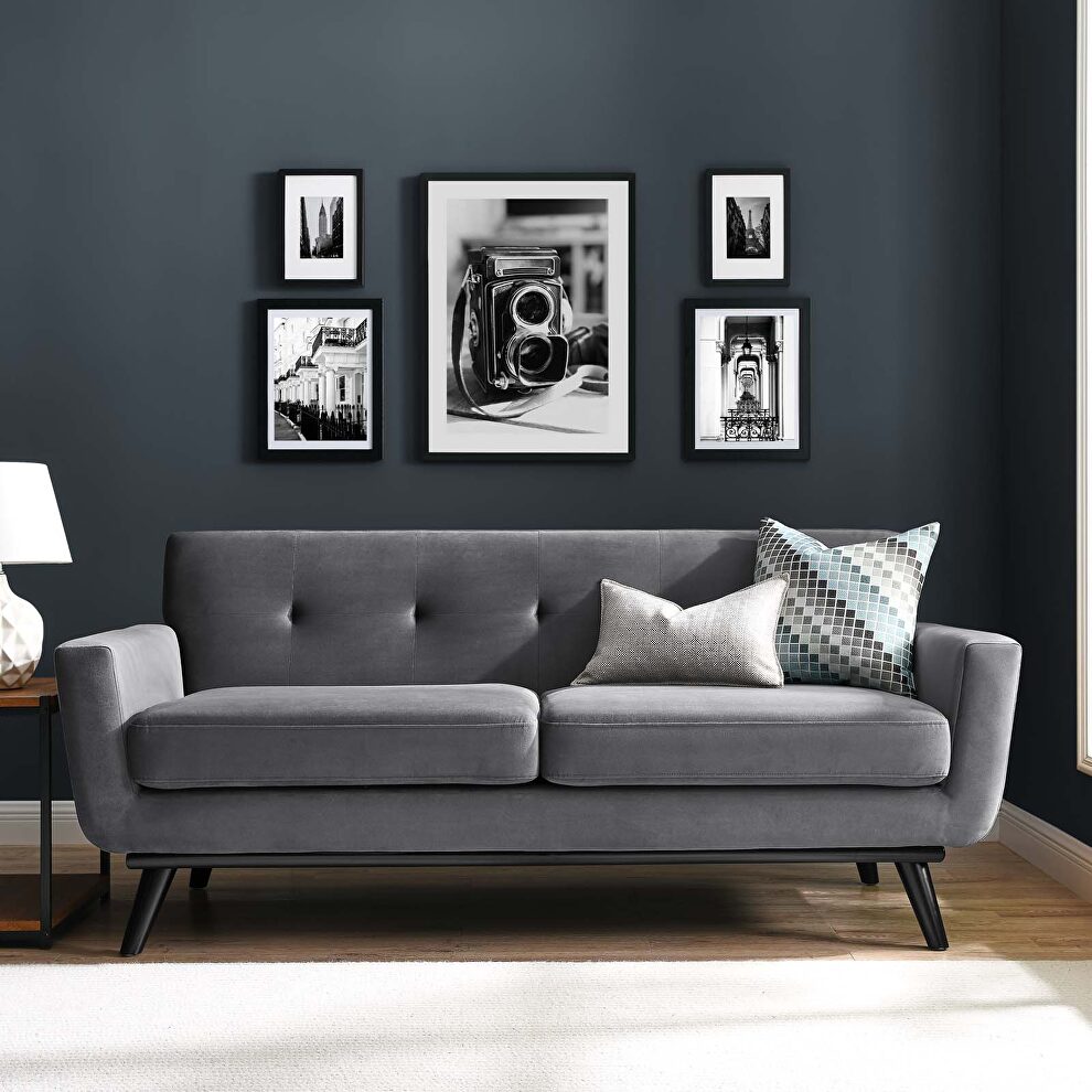 Performance velvet  upholstery loveseat in gray by Modway
