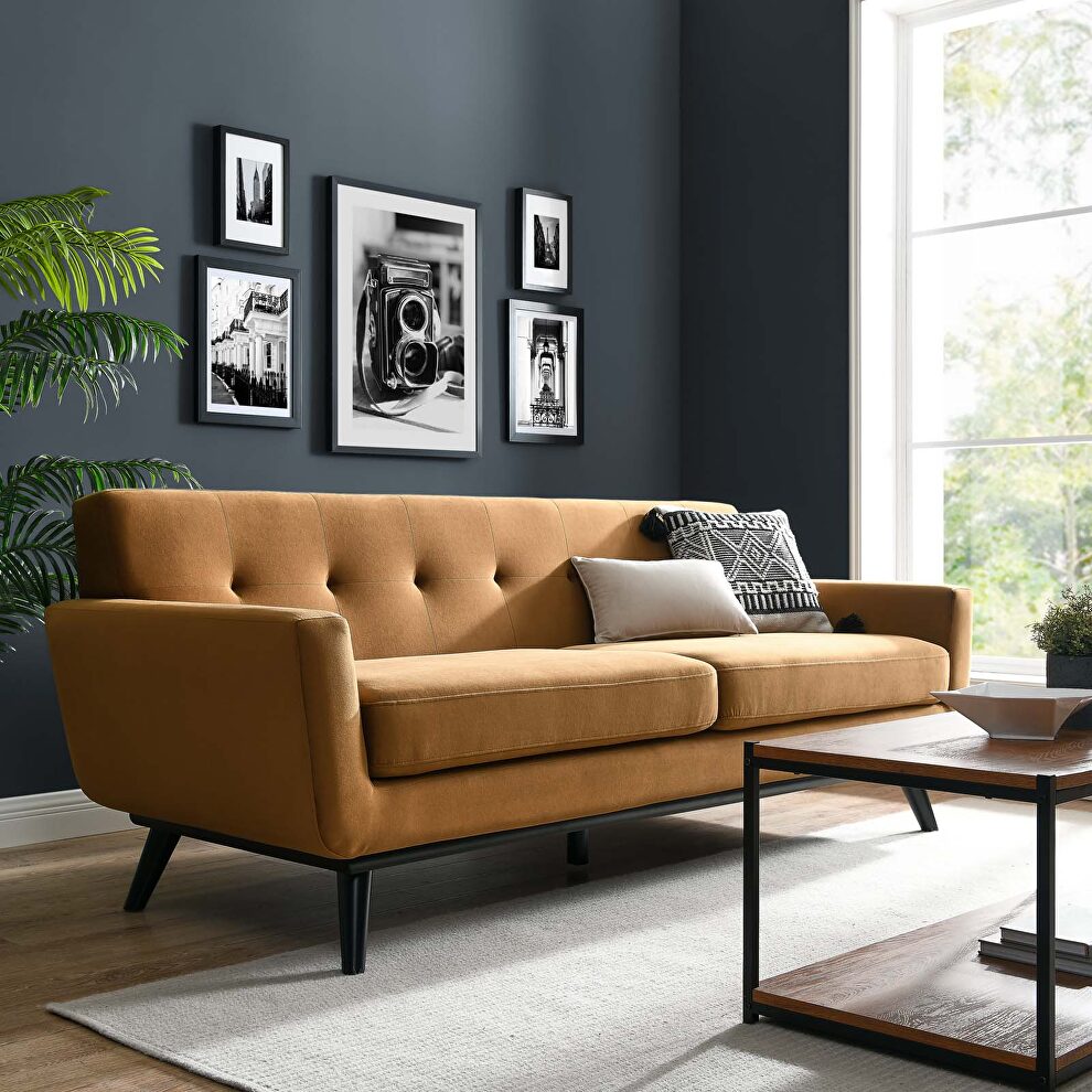 Performance velvet  upholstery sofa in cognac by Modway