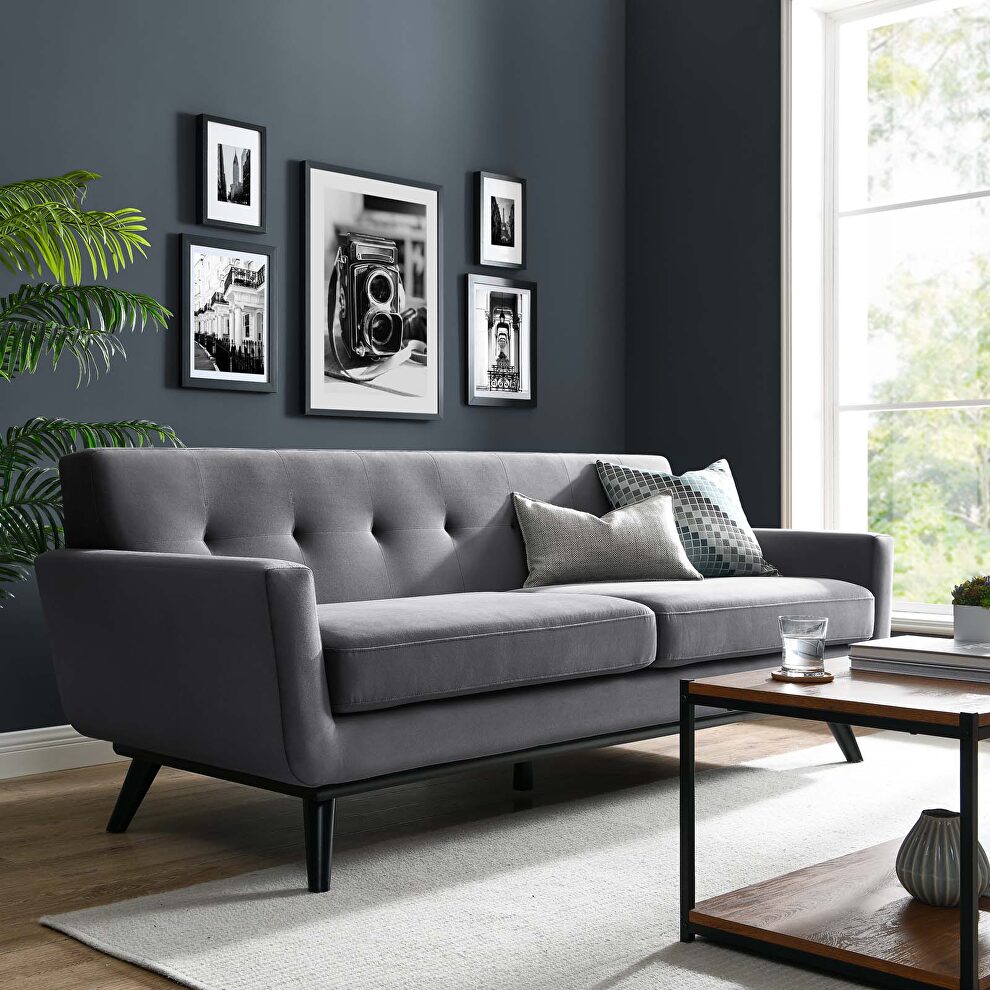 Performance velvet  upholstery sofa in gray by Modway