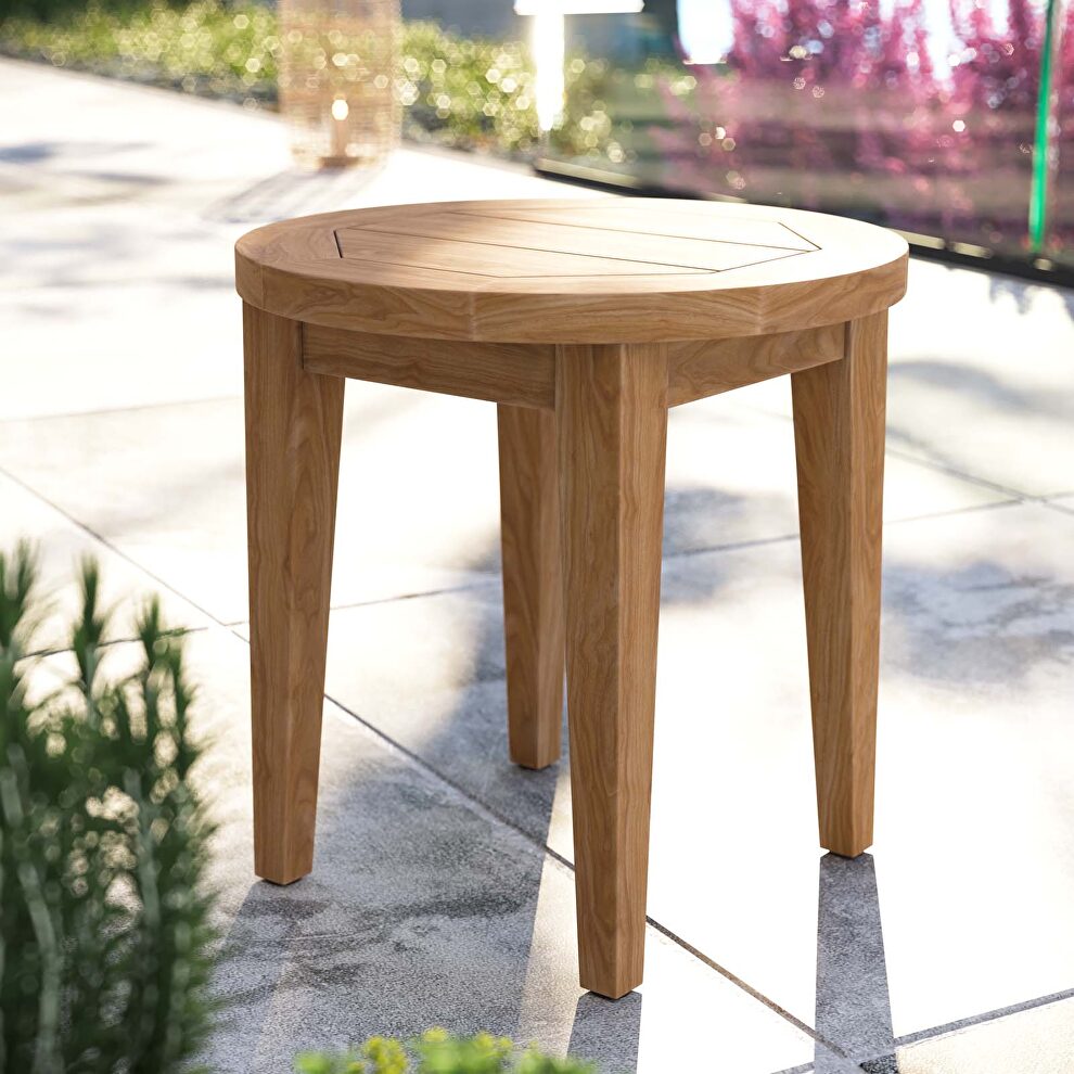 Natural finish teak wood outdoor patio side table by Modway
