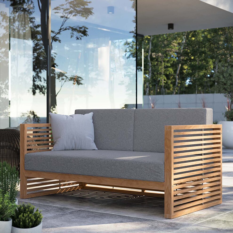 Teak wood outdoor patio loveseat in natural/ gray by Modway
