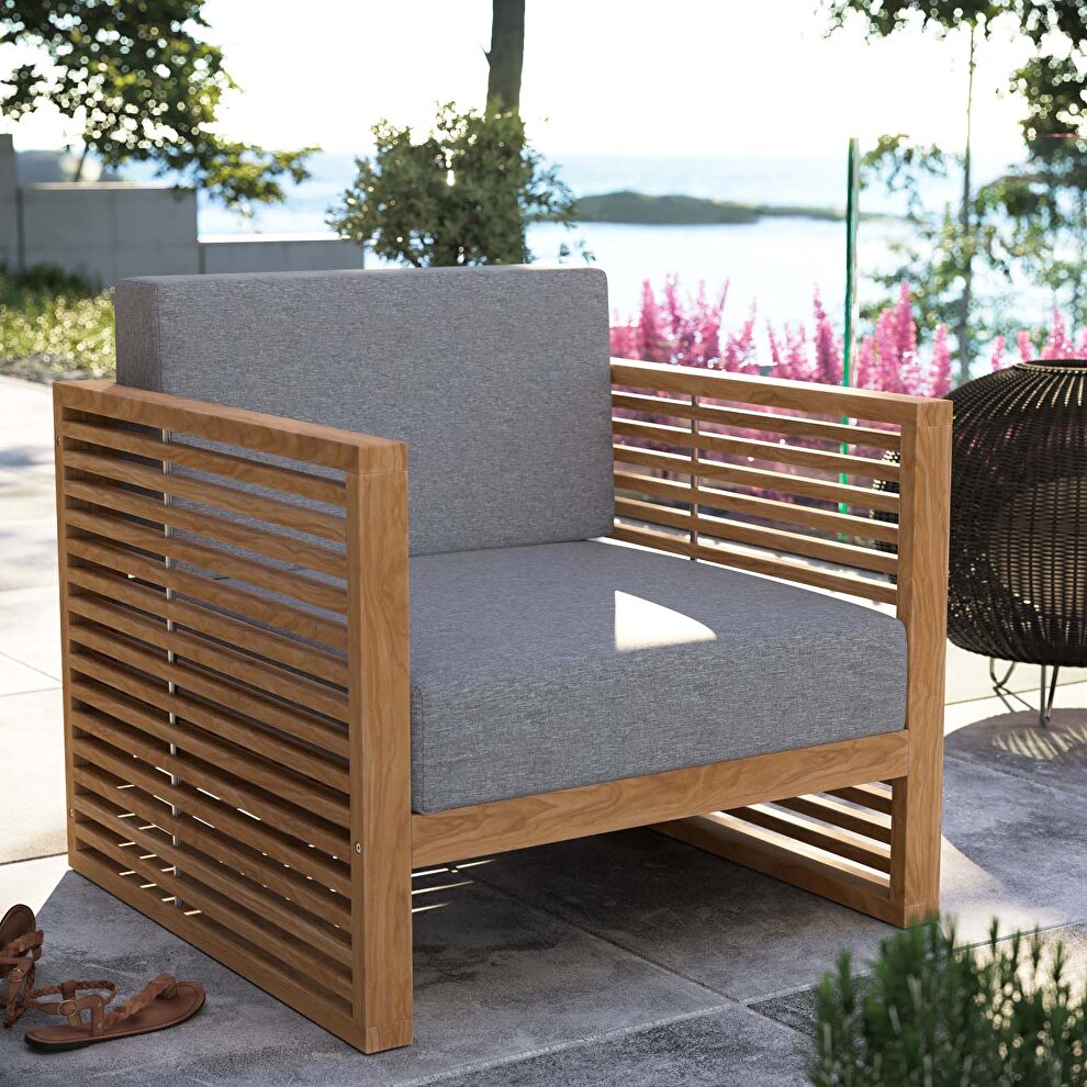 Teak wood outdoor patio armchair in natural/ gray by Modway