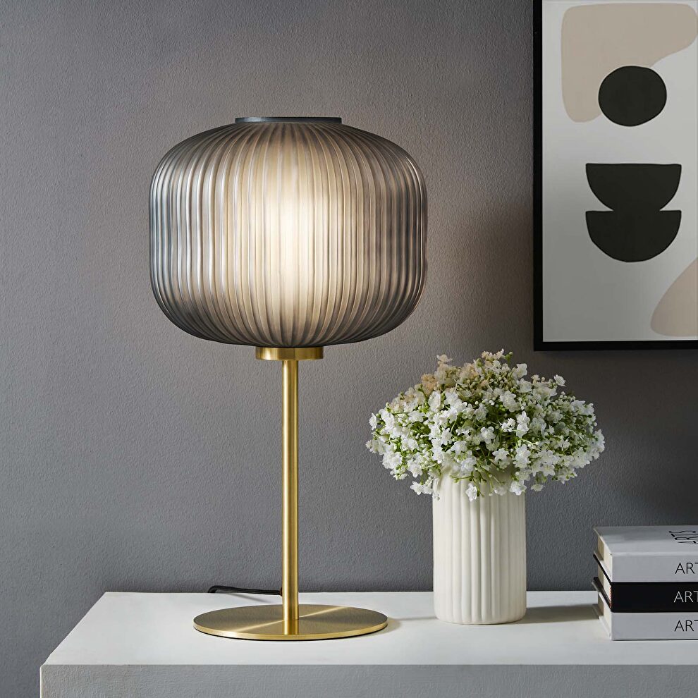 Black/ satin brass glass sphere glass and metal table lamp by Modway