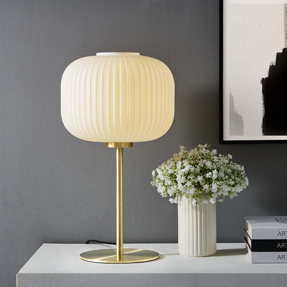 White/ satin brass glass sphere glass and metal table lamp by Modway