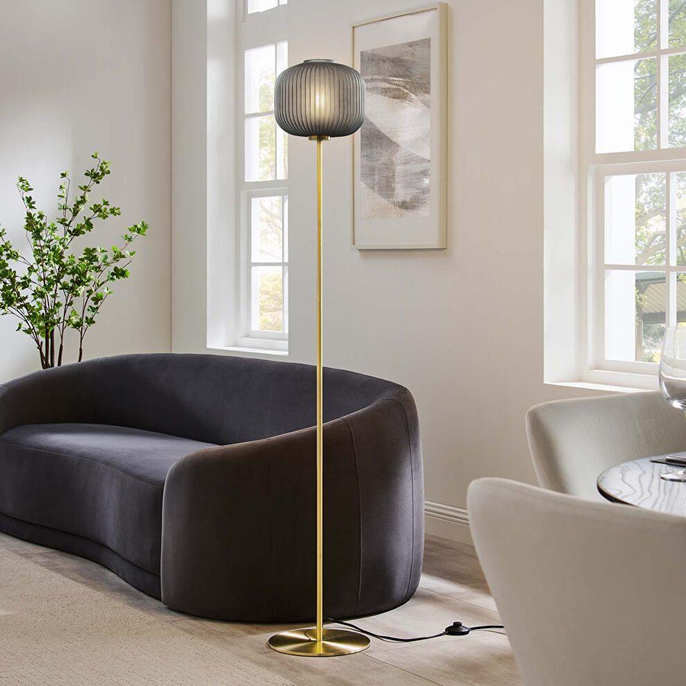 Black/ satin brass glass sphere glass and metal floor lamp by Modway