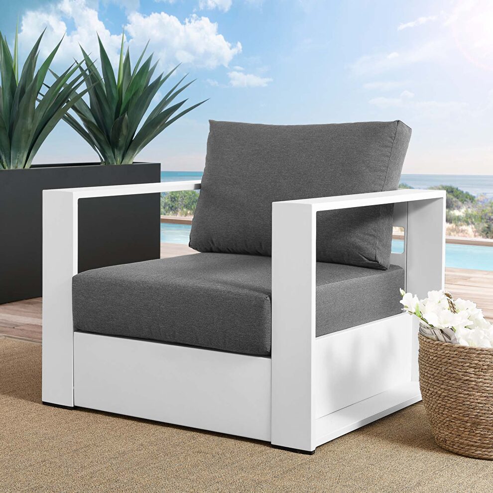 White/ charcoal finish outdoor patio powder-coated aluminum chair by Modway