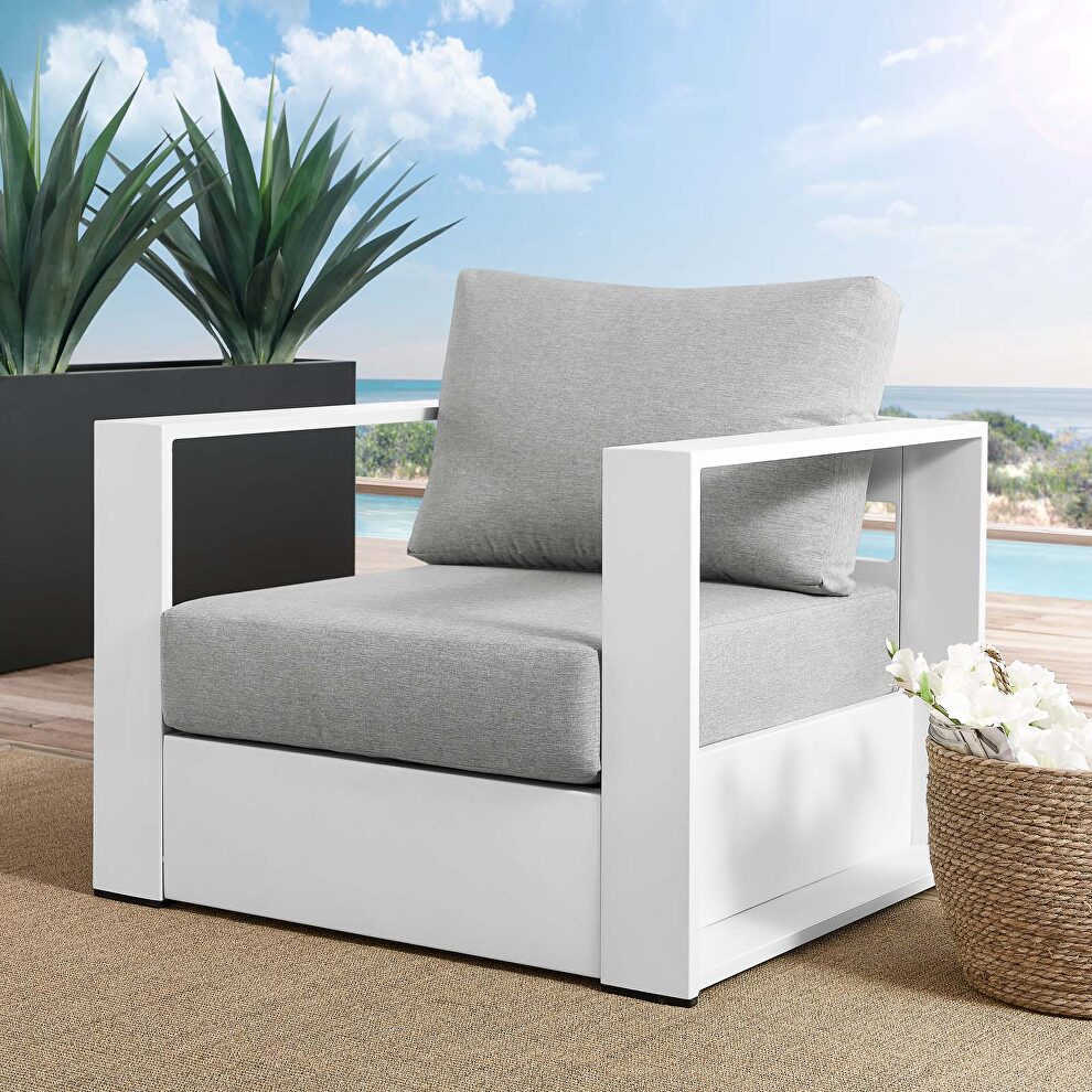 White/ gray finish outdoor patio powder-coated aluminum chair by Modway