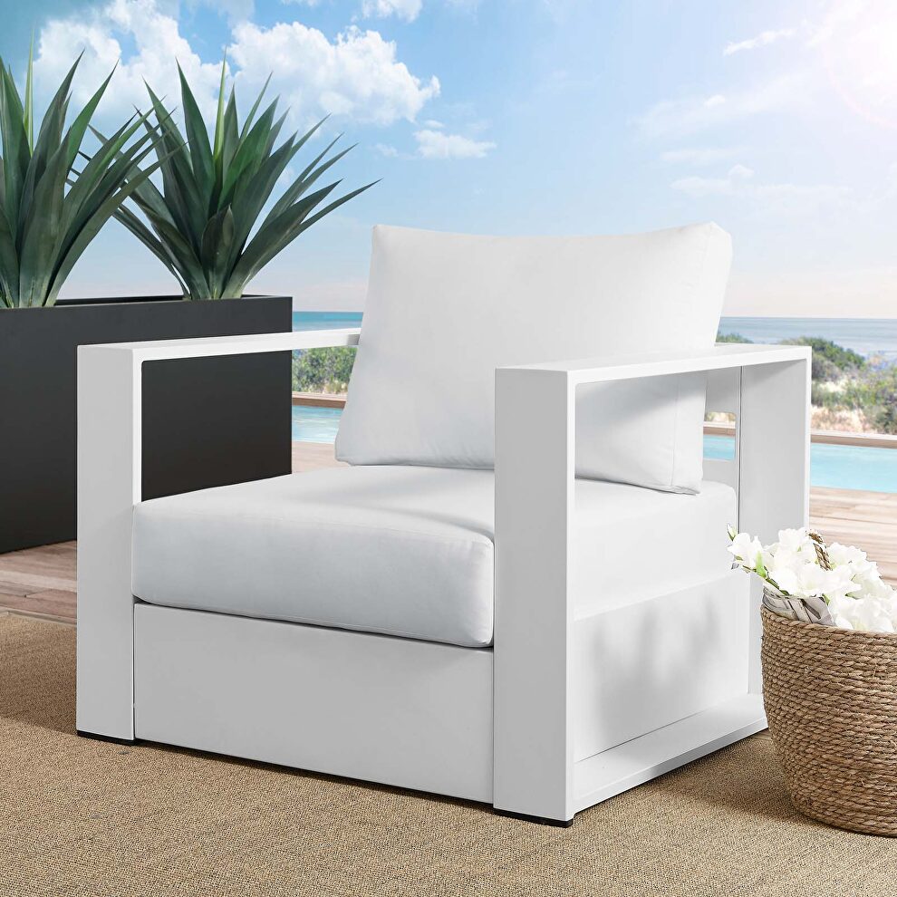 White finish outdoor patio powder-coated aluminum chair by Modway