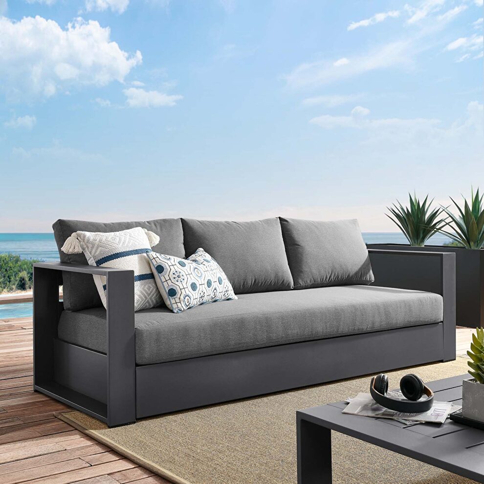 Gray/ charcoal finish outdoor patio powder-coated aluminum sofa by Modway